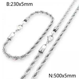 5mm Stainless Steel Rope Chain 23cm Bracelet&50cm Necklace Jewelry Set - KS225214-Z