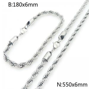 6mm Stainless Steel Rope Chain 18cm Bracelet&55cm Necklace Jewelry Set - KS225222-Z