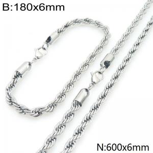 6mm Stainless Steel Rope Chain 18cm Bracelet&60cm Necklace Jewelry Set - KS225224-Z