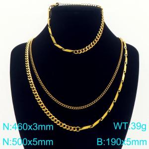 Stainless steel double-layer stacked trendy hip-hop versatile bracelet necklace two-piece set - KS225284-Z