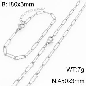Stainless Steel Jewelry Set Square Chain Bracelet Necklace Gold Silver Color - KS225503-ZG