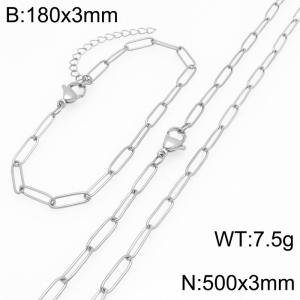 Stainless Steel Jewelry Set Square Chain Bracelet Necklace Gold Silver Color - KS225504-ZG