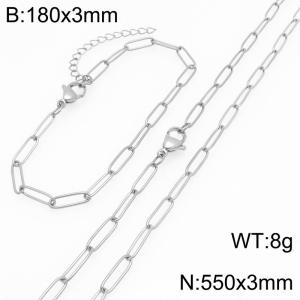 Stainless Steel Jewelry Set Square Chain Bracelet Necklace Gold Silver Color - KS225505-ZG