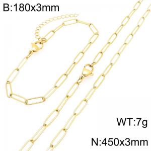 Stainless Steel Jewelry Set Square Chain Bracelet Necklace Gold Silver Color - KS225507-ZG