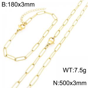 Stainless Steel Jewelry Set Square Chain Bracelet Necklace Gold Silver Color - KS225508-ZG