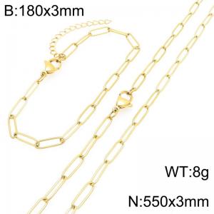 Stainless Steel Jewelry Set Square Chain Bracelet Necklace Gold Silver Color - KS225509-ZG