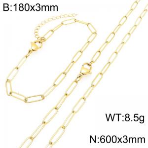 Stainless Steel Jewelry Set Square Chain Bracelet Necklace Gold Silver Color - KS225510-ZG