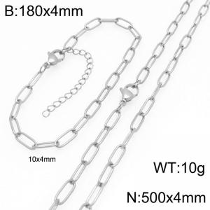 Stainless Steel Jewelry Set Square Chain Bracelet Necklace Gold Silver Color 10x4mm - KS225512-ZG