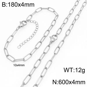 Stainless Steel Jewelry Set Square Chain Bracelet Necklace Gold Silver Color 10x4mm - KS225514-ZG