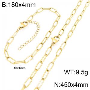 Stainless Steel Jewelry Set Square Chain Bracelet Necklace Gold Silver Color 10x4mm - KS225515-ZG
