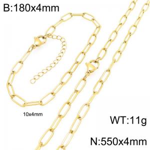 Stainless Steel Jewelry Set Square Chain Bracelet Necklace Gold Silver Color 10x4mm - KS225517-ZG