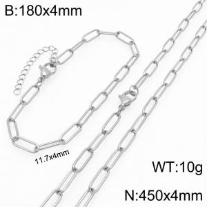 Stainless Steel Jewelry Set Square Chain Bracelet Necklace Gold Silver Color 11.7x4mm - KS225519-ZG