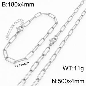Stainless Steel Jewelry Set Square Chain Bracelet Necklace Gold Silver Color 11.7x4mm - KS225520-ZG