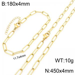 Stainless Steel Jewelry Set Square Chain Bracelet Necklace Gold Silver Color 11.7x4mm - KS225523-ZG