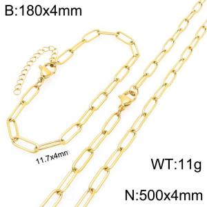 Stainless Steel Jewelry Set Square Chain Bracelet Necklace Gold Silver Color 11.7x4mm - KS225524-ZG