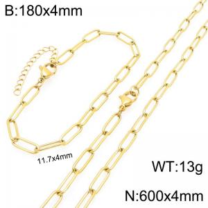 Stainless Steel Jewelry Set Square Chain Bracelet Necklace Gold Silver Color 11.7x4mm - KS225526-ZG