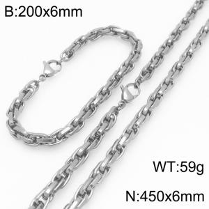Interlinked Chain Stainless Steel Jewelry Set Necklace Bracelet Gold Silver Color - KS225621-Z
