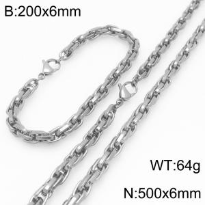 Interlinked Chain Stainless Steel Jewelry Set Necklace Bracelet Gold Silver Color - KS225622-Z