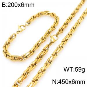Interlinked Chain Stainless Steel Jewelry Set Necklace Bracelet Gold Silver Color - KS225627-Z