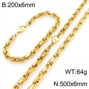 Interlinked Chain Stainless Steel Jewelry Set Necklace Bracelet Gold Silver Color - KS225628-Z