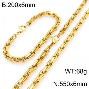 Interlinked Chain Stainless Steel Jewelry Set Necklace Bracelet Gold Silver Color - KS225629-Z