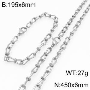 Fashion Stainless Steel Knot Chain Jewelry Set Necklace Bracelet Gold Silver Color - KS225645-Z