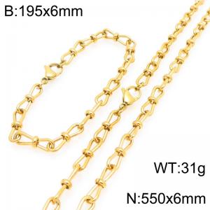 Fashion Stainless Steel Knot Chain Jewelry Set Necklace Bracelet Gold Silver Color - KS225653-Z