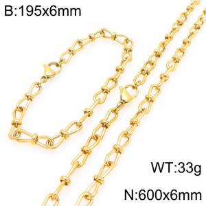 Fashion Stainless Steel Knot Chain Jewelry Set Necklace Bracelet Gold Silver Color - KS225654-Z
