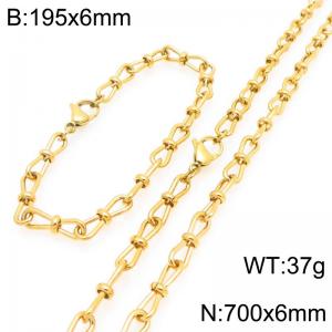 Fashion Stainless Steel Knot Chain Jewelry Set Necklace Bracelet Gold Silver Color - KS225656-Z