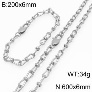 Fashion Stainless Steel Knot Chain Jewelry Set Necklace Bracelet Gold Silver Color - KS225660-Z
