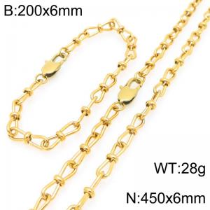 Fashion Stainless Steel Knot Chain Jewelry Set Necklace Bracelet Gold Silver Color - KS225663-Z