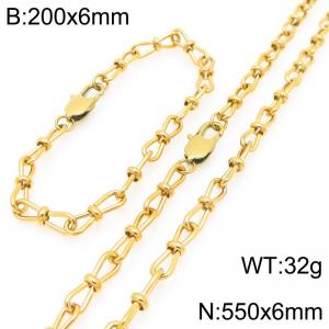 Fashion Stainless Steel Knot Chain Jewelry Set Necklace Bracelet Gold Silver Color - KS225665-Z