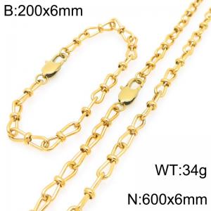 Fashion Stainless Steel Knot Chain Jewelry Set Necklace Bracelet Gold Silver Color - KS225666-Z
