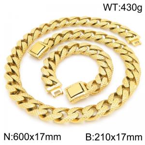 High Quality 18K Gold Plated Cuban Chain Bracelet HIP HOP Stainless Steel Necklaces Men Jewelry Set - KS225692-KJX