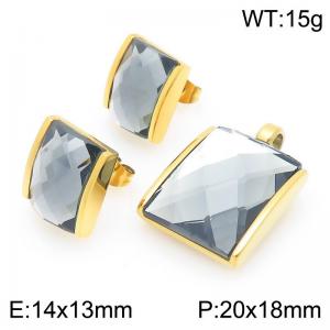 Small Square Gray Zircon Jewelry Set Stainless Steel Gold Geometry Charm Earring Pendant Set - KS225742-GC