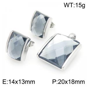 Small Square Gray Zircon Jewelry Set Stainless Steel Silver Geometry Charm Earring Pendant Set - KS225743-GC