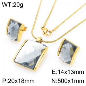 Small Square Gray Zircon Jewelry Set Stainless Steel Gold Geometry Charm Earring Pendant Set With 50cm Chain - KS225761-GC