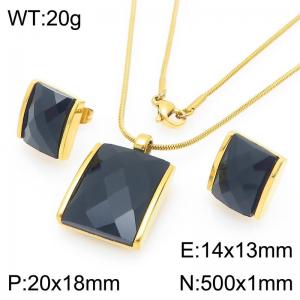 Small Square Black Zircon Jewelry Set Stainless Steel Gold Geometry Charm Earring Pendant Set With 50cm Chain - KS225763-GC