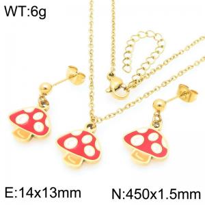 Trendy summer new stainless steel creative drip oil colored mushroom pendant temperament gold earrings&necklace set - KS225957-Z