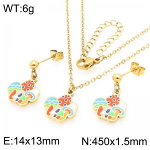 Trendy summer new stainless steel creative drip oil colored mushroom pendant temperament gold earrings&necklace set - KS225959-Z