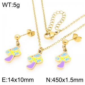 Trendy summer new stainless steel creative drip oil colored mushroom pendant temperament gold earrings&necklace set - KS225961-Z