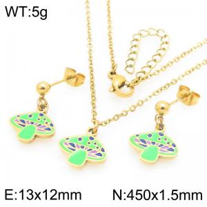 Trendy summer new stainless steel creative drip oil colored mushroom pendant temperament gold earrings&necklace set - KS225962-Z