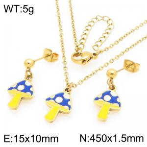 Trendy summer new stainless steel creative drip oil colored mushroom pendant temperament gold earrings&necklace set - KS225963-Z