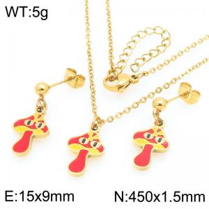 Trendy summer new stainless steel creative drip oil colored mushroom pendant temperament gold earrings&necklace set - KS225964-Z