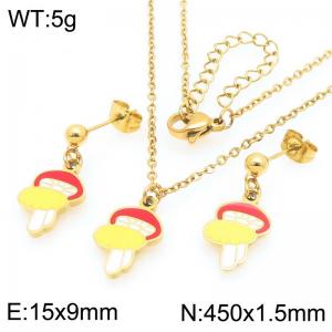 Trendy summer new stainless steel creative drip oil colored mushroom pendant temperament gold earrings&necklace set - KS225965-Z