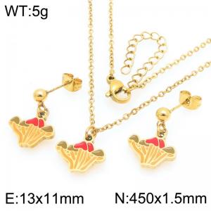 Trendy summer new stainless steel creative drip oil colored mushroom pendant temperament gold earrings&necklace set - KS225966-Z