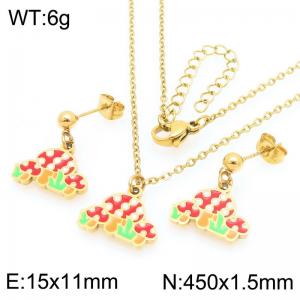Trendy summer new stainless steel creative drip oil colored mushroom pendant temperament gold earrings&necklace set - KS225967-Z