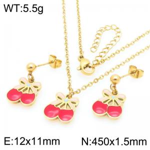 Fashion Cherry Red Necklace Stud Earrings Set Clavicle Chain Elegant Exquisite Cherry Jewelry Set for Women - KS225969-Z