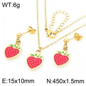 Fashion Strawberry Red Necklace Stud Earrings Set Clavicle Chain Cute Exquisite Cherry Jewelry Set for Women - KS225970-Z