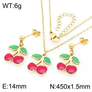 Fashion Cherry Red Necklace Stud Earrings Set Clavicle Chain Cute Exquisite Cherry Jewelry Set for Women - KS225971-Z
